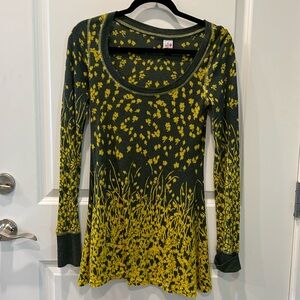 Free People Green and Yellow Long Sleeve Waffle / Thermal Top small/petite G